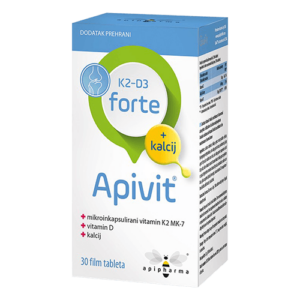 APIPHARMA APIVIT K2-D3 FORTE+KALCIJ DODATAK ZA ZDRAVLJE KOSTIJU 30 TABLETA