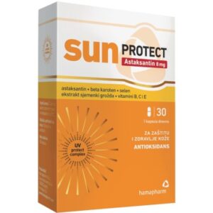 HAMAPHARM SUN PROTECT ASTAXANTIN 8MG+BETA KAROTEN ZA ZAŠTITU I PRIPREMU KOŽE ZA SUNCE 30 KAPSULA